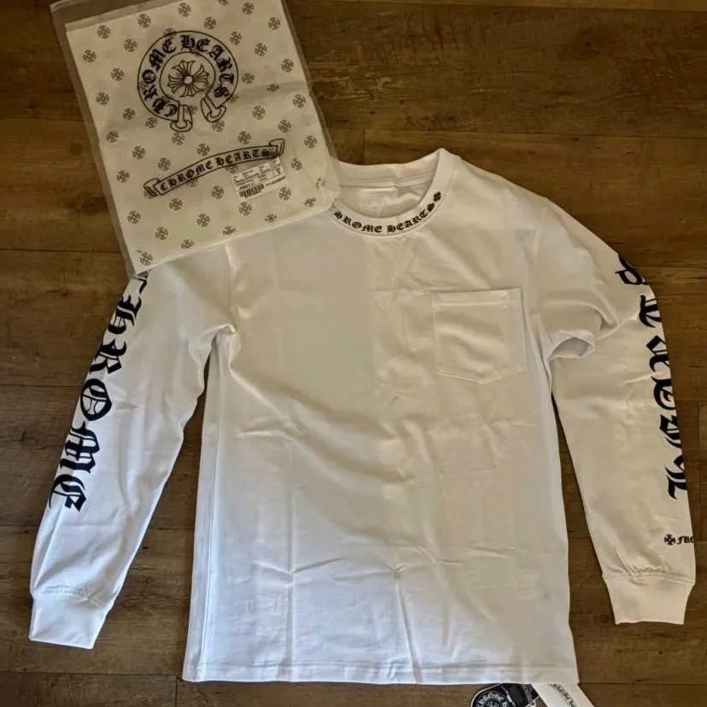 Chrome Hearts White Long Sleeve Tee with Black Sleeve Design